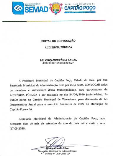 AUDIÊNCIA PÚBLICA - LEI ORÇAMENTÁRIA ANUAL - LOA 2027